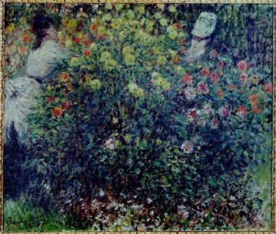 Young Girls in a Dahlia Bed by Claude Monet